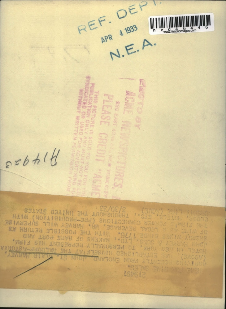 1933 Press Photo John St. Clair Harvey