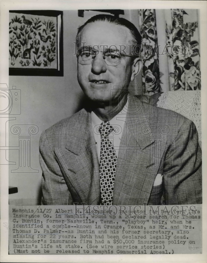 1953 Press Photo Albert Alexander inspector for New York LIfe Insurance co