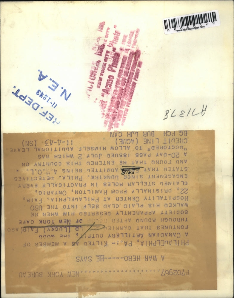 1943 Press Photo Philadelphia Pa Kilted as a member of a Canadian Artillery