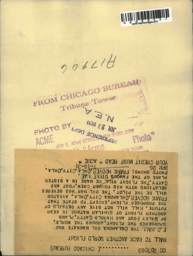 1931 Press Photo Frank Hoover Aviator Pilot