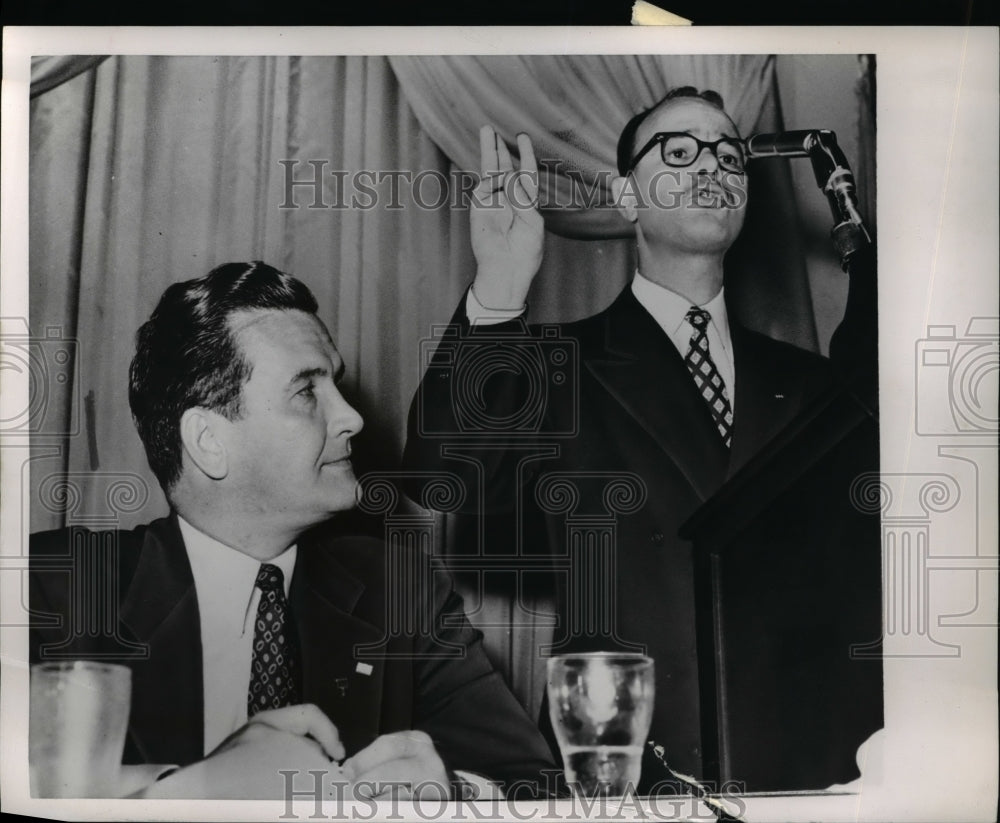 1952 Press Photo Rep Charles Potter speaking and Blair Moody