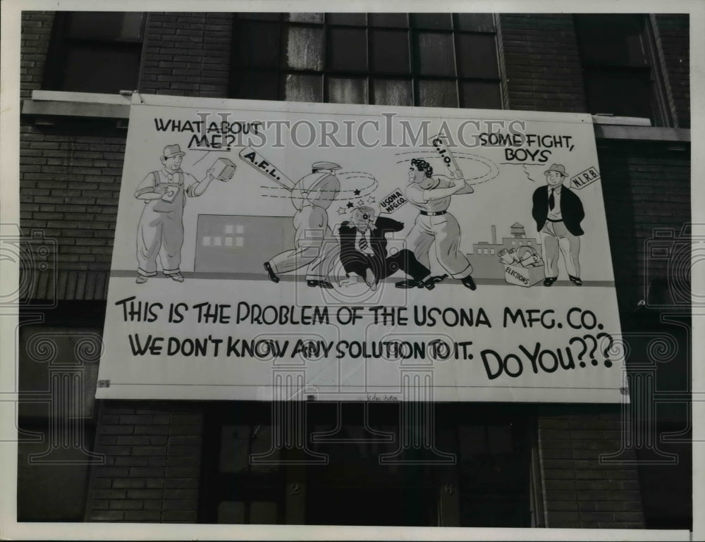 1938 Press Photo St Louis Mo sign of USONA Mfg Co during union strike