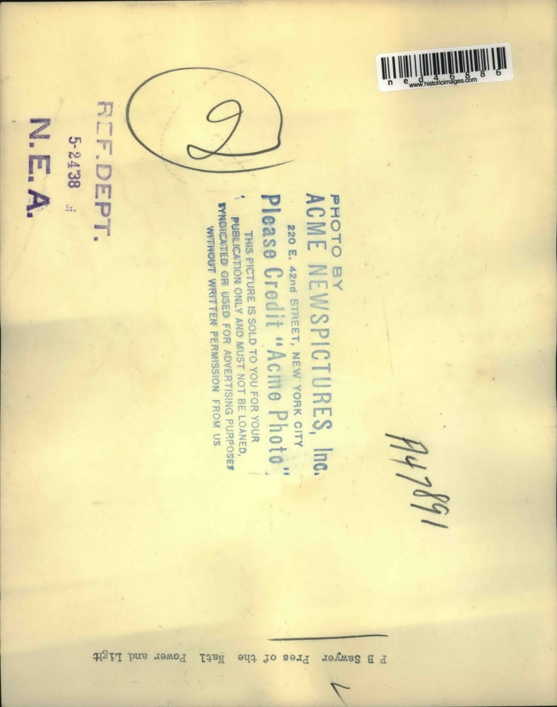 1938 Press Photo P B Sawyer President of National Power and Light