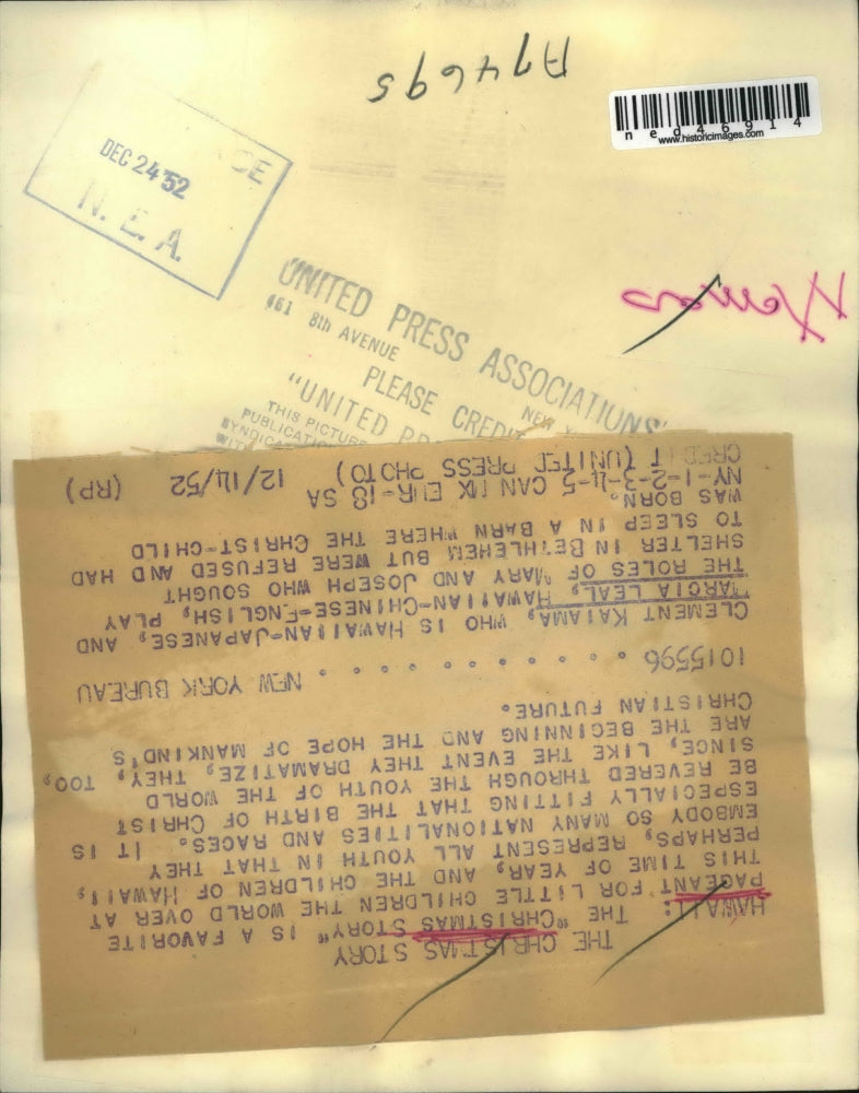 1952 Press Photo Clament Kaima and Marcia Leal plays the roles of Mary & Joseph