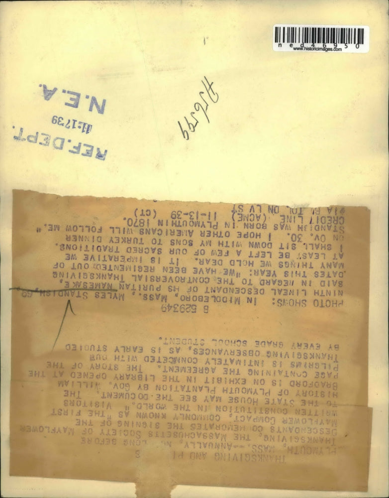 1939 Press Photo Myles Standish, ninth lineal descendant of his Puritan namesake