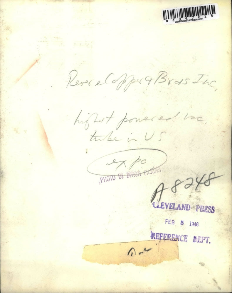 1946 Press Photo Reverse Apps & Bras Inc, highest powered rec. tube in US