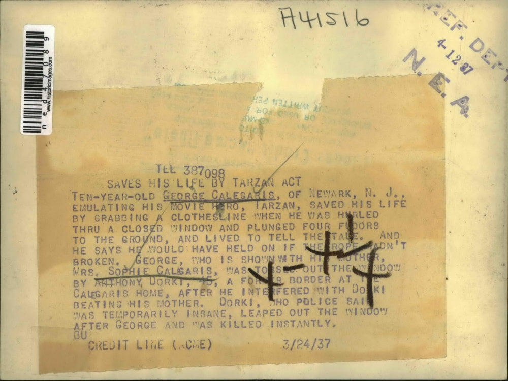1937 Press Photo George Calegaris Newark New Jersey Tarzan Sophie Calgaris