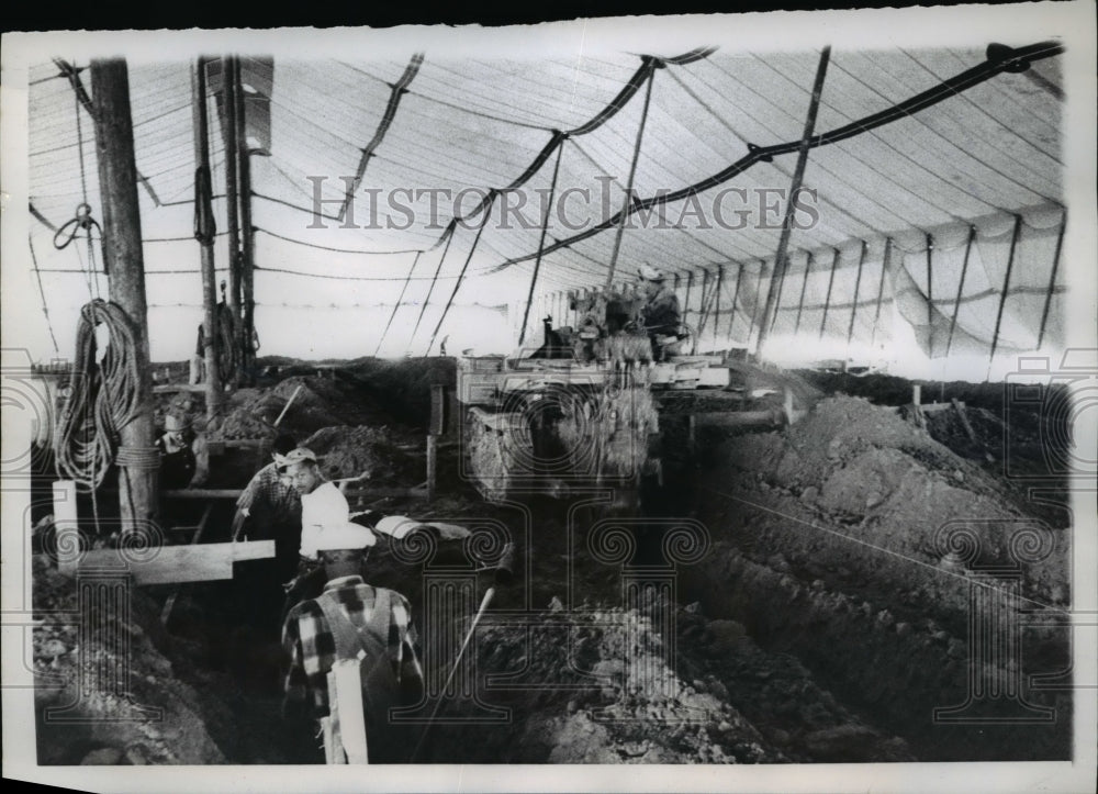 1959 Press Photo Construction of Hotel in Burlingame, California Under Big Tent
