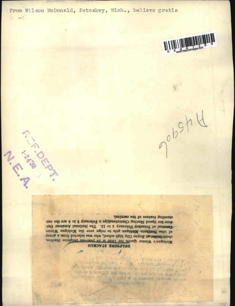 1938 Press Photo Delphine Stackus for Michigan Winter Carnival at Petoskey