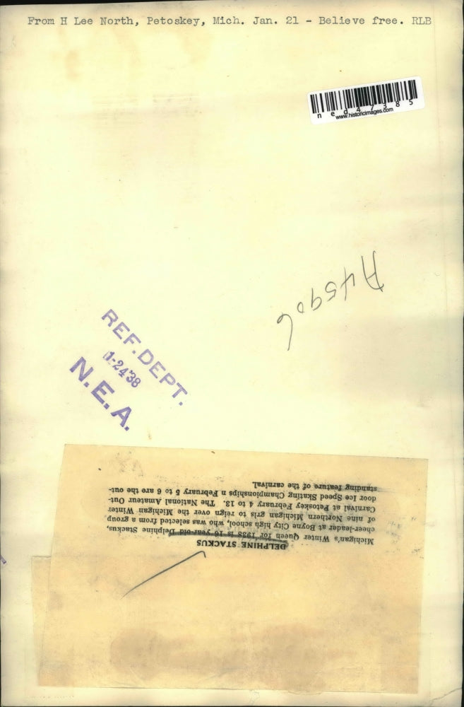 1938 Press Photo Delphine Stackus for Michigan Winter Carnival at Petoskey