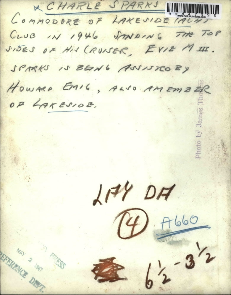 1947 Press Photo Commodore of Lakeside Yacht Club, Charlz Sparks