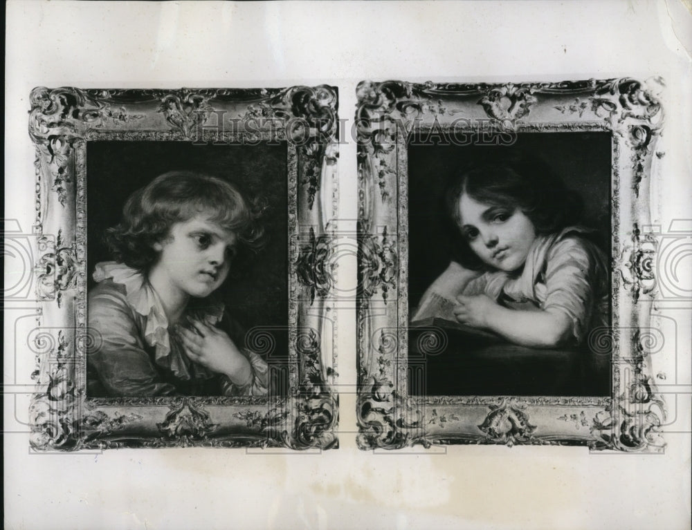 1938 Press Photo Pair Paintings of Jean Baptiste Greuze (1725-1805)