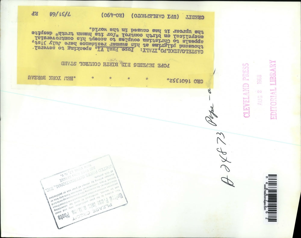 1968 Press Photo Pope Paul VI, speaking to several thousand pilgrims