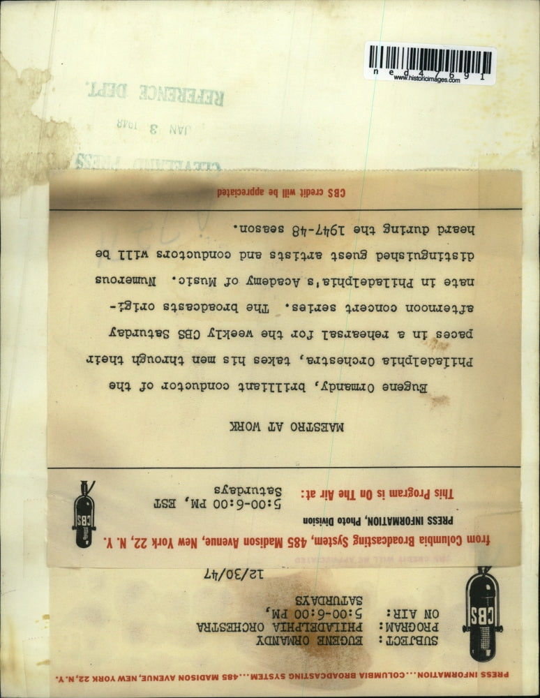 1948 Press Photo Eugene Ormandy, conductor of the Philadelphia Orchestra