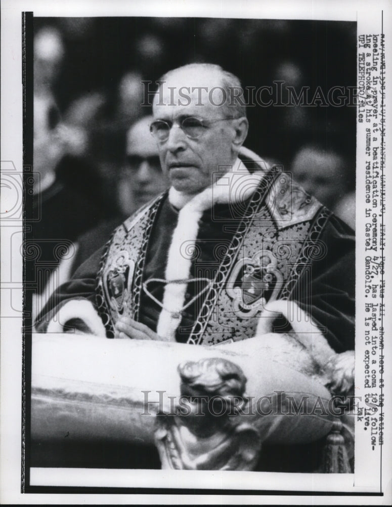 1958 Press Photo Gandolfo Italy Pope Pius XII shown here at Vatican Beatificatio
