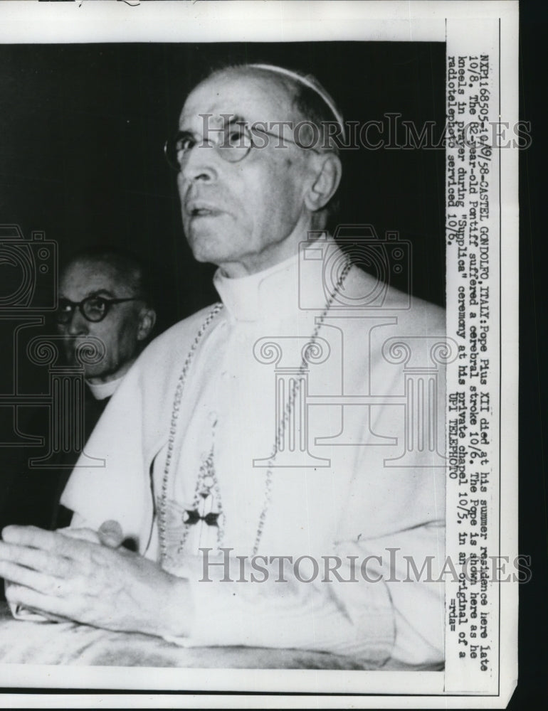 1958 Press Photo Castel Gondolfo Italy Pope Pius XII died at his summer residenc