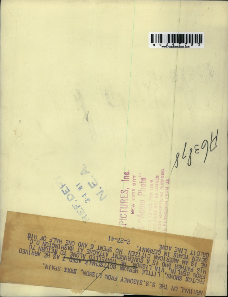 1941 Press Photo Herman Gottshaclk, 7, Traveled Alone