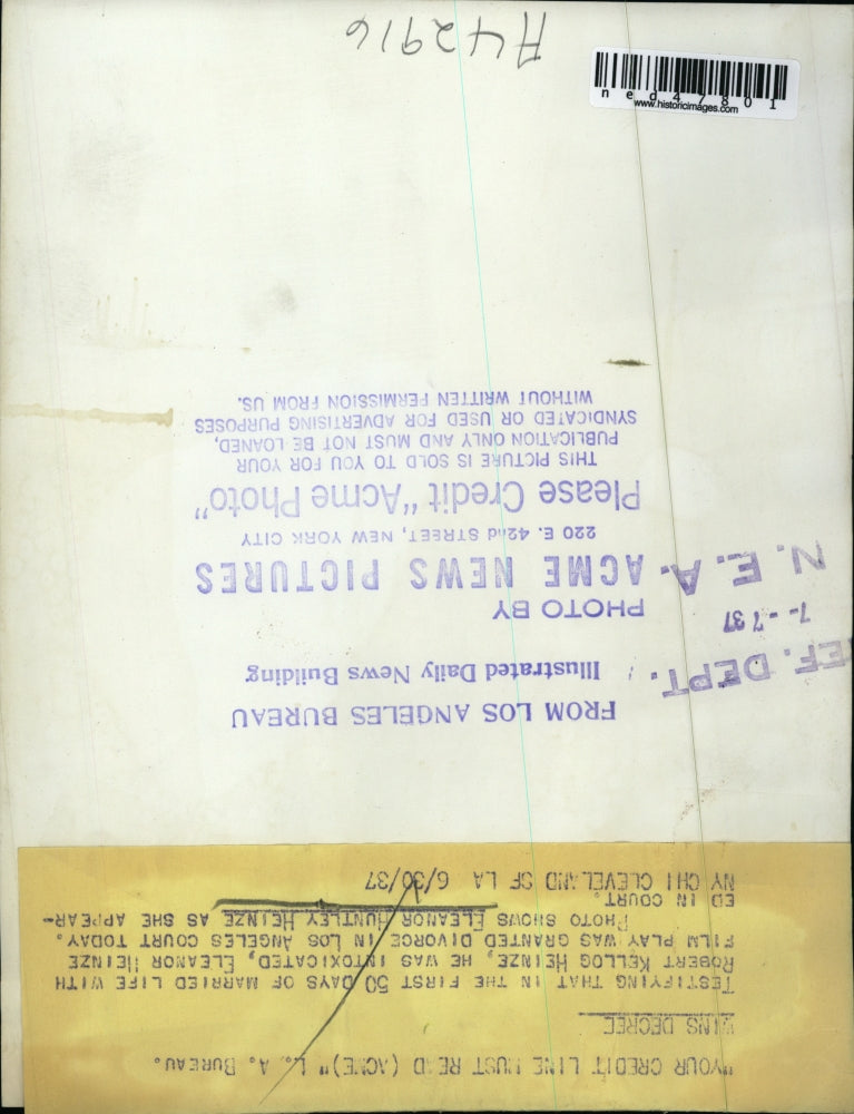 1937 Press Photo Eleanor Huntley Heinze as she appeared in court in Los Angeles