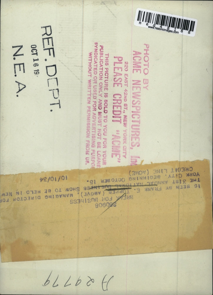 1934 Press Photo Frank E Topper director 31st Annual Natl Business Show