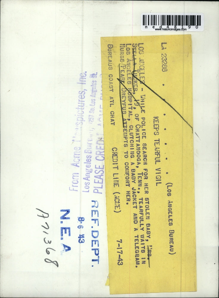 1943 Press Photo LA Calif Nurse Pearl Dreyfus & Mrs Stella Tucker, baby kidnaped