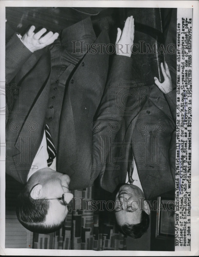 Load image into Gallery viewer, 1955 Press Photo Benjamin F. Fairless (L) and Roger M. Blough

