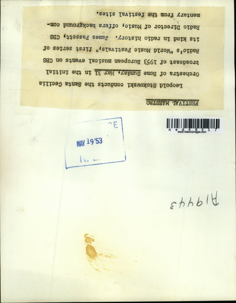 1953 Press Photo Leopold Stokwski conducts the Santa Cecilia Orchestra of Rome