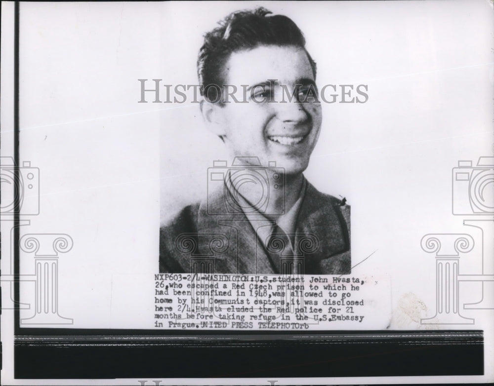 1954 Press Photo Washington DC Us student John Hvasta who escaped Red Czech - Historic Images