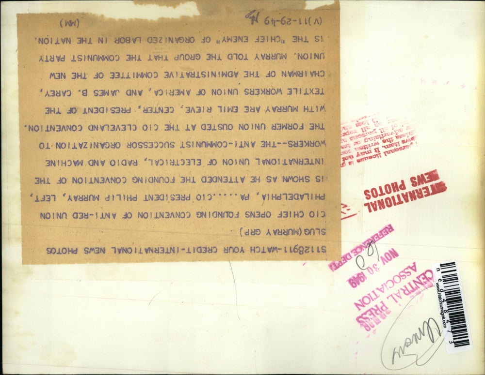 1949 Press Photo CIO chief Philip Murray, Emil Rieve,TW Union, James Carey