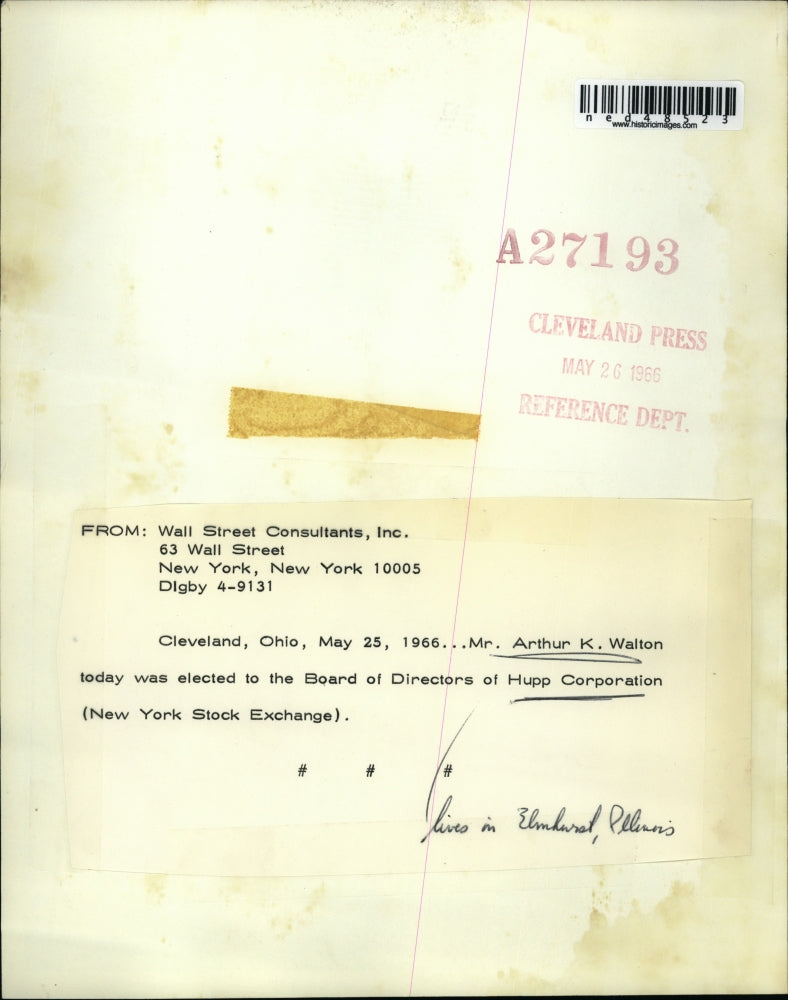 1966 Press Photo Arthur K Walton elected to Board of Dir of Hupp Corporation