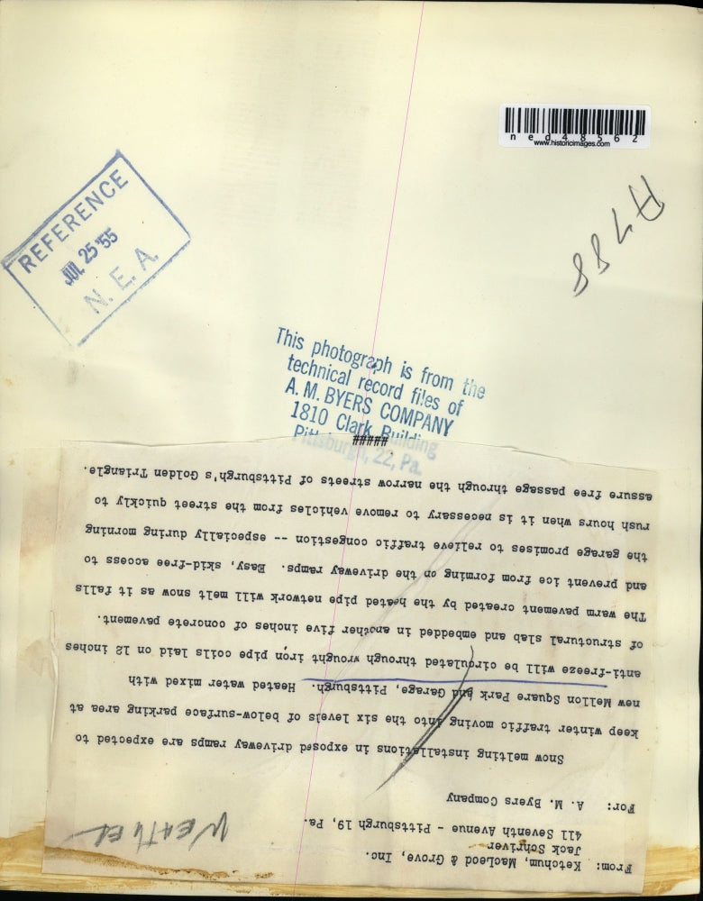 1955 Press Photo Heated Pipes Melt Snow at Mellon Square Park & Garage