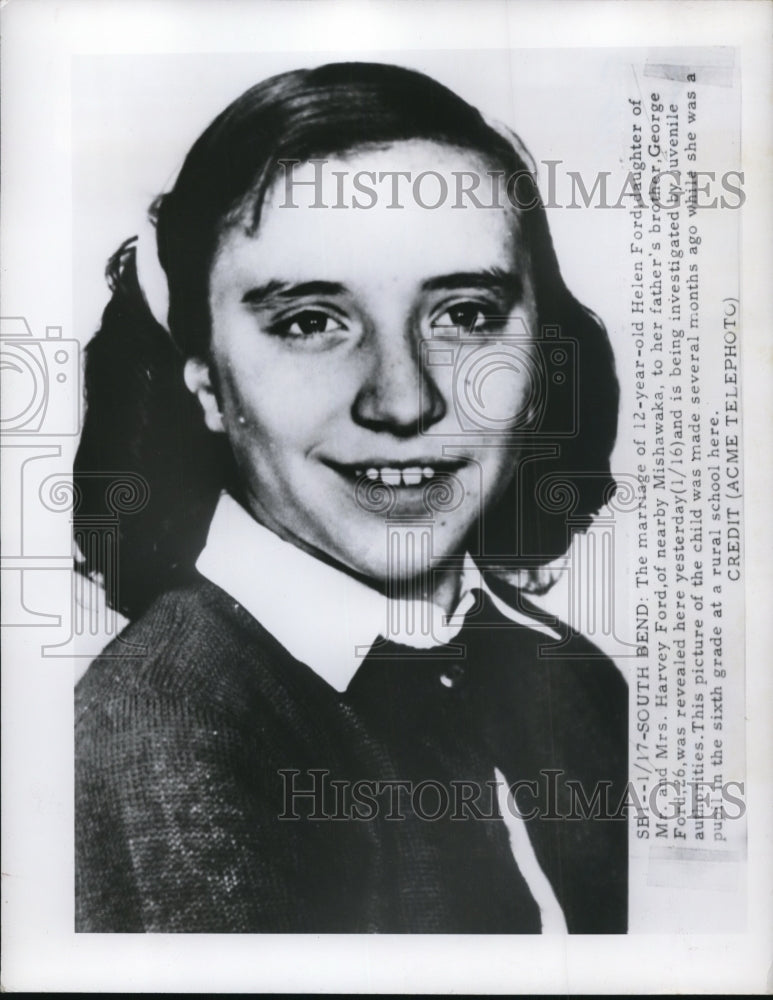 1951 Press Photo Investigation of Helen Ford Age 12 Marriage to Fathers Brother