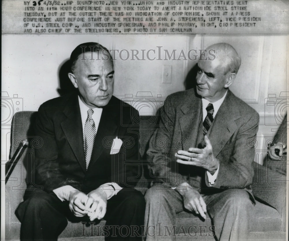 1952 Press Photo John Stephens US Steel Philip Murray CIO Try to Avert Strike