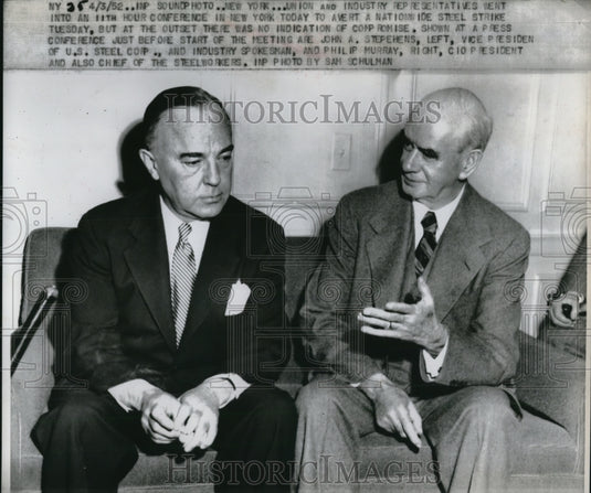 1952 Press Photo John Stephens US Steel Philip Murray CIO Try to Avert Strike