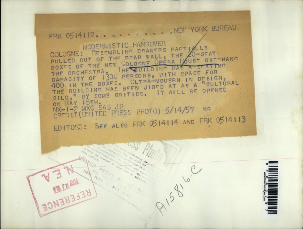1957 Press Photo Cologne Opera House
