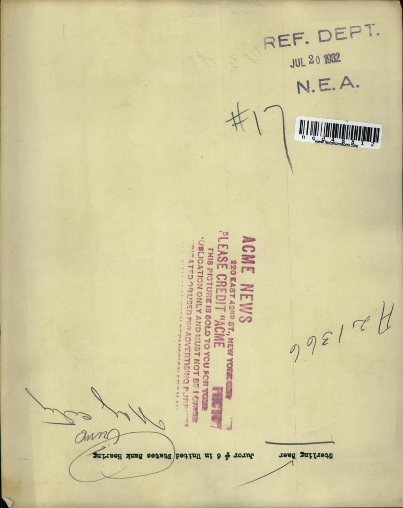 1932 Press Photo Sterling Baer, Juror United States Bank Hearing