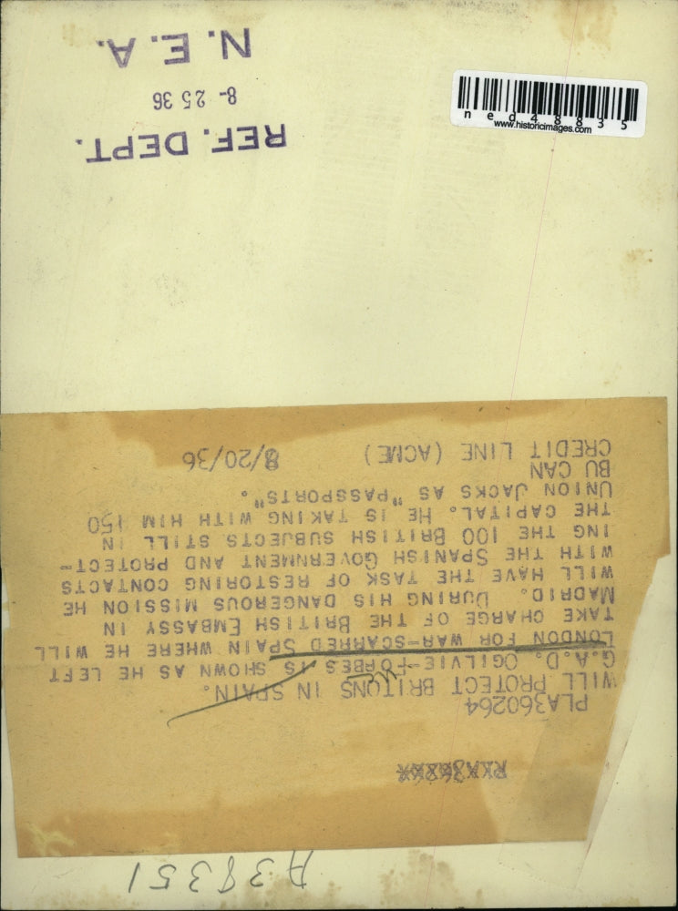 1936 Press Photo G.A.D. Ogilvie Forbes as he left London for war scarred Spain