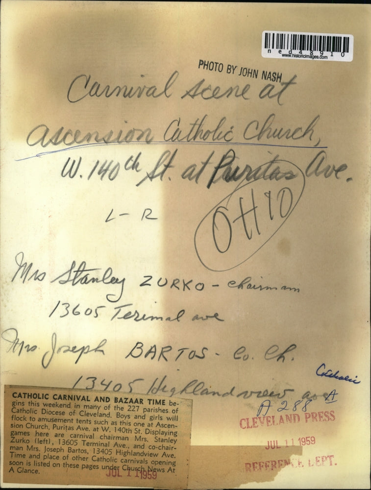 1959 Press Photo Carnival At Ascension Catholic Church In Cleveland