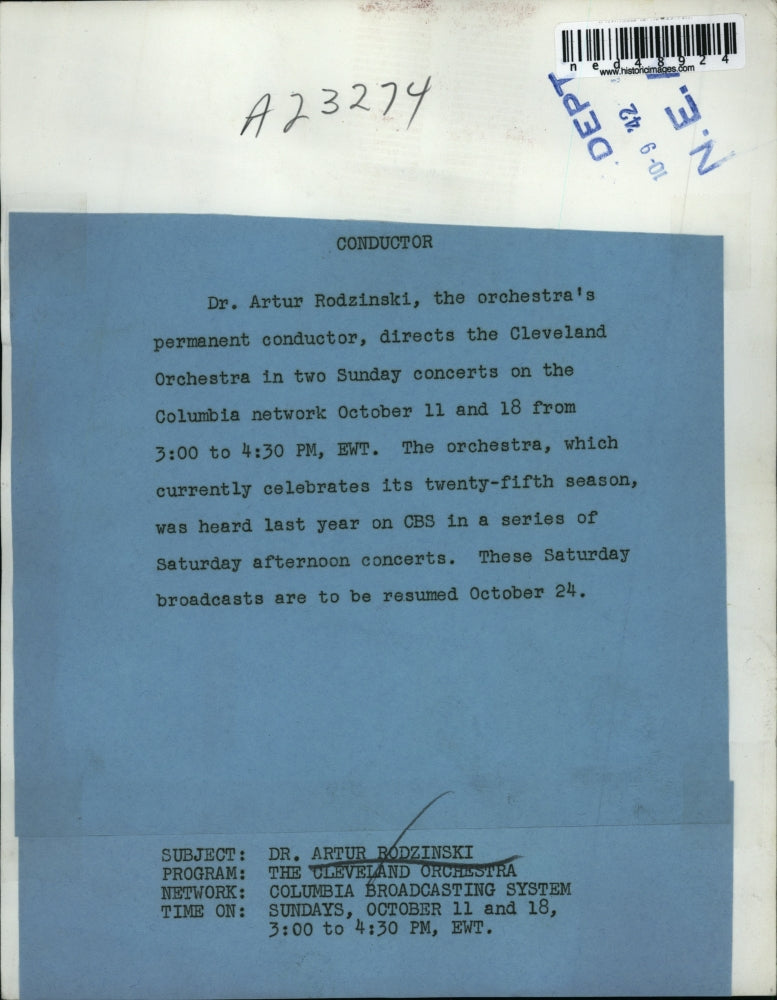 1942 Press Photo Dr Artur Rodzinski directs Cleveland Orchestra