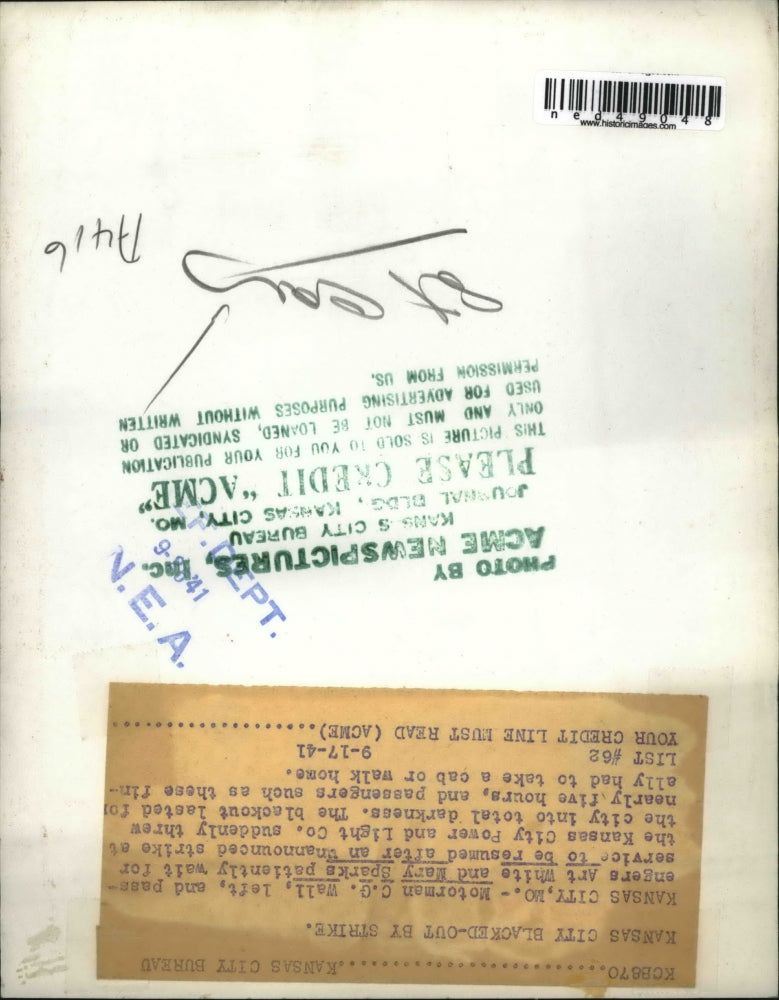 1941 Press Photo Unnanounced Kansas City Power and Light Strike Leaves City Dark