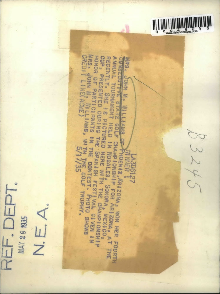 1935 Press Photo Mrs John M Williams Wins Fourth Consecutive Golf Championship