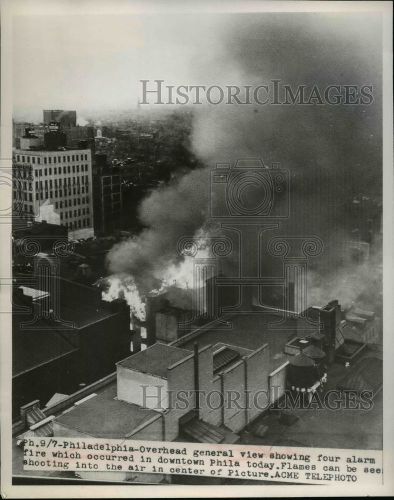 1949 Press Photo General view showing fire occurred in downtown Philadelphia