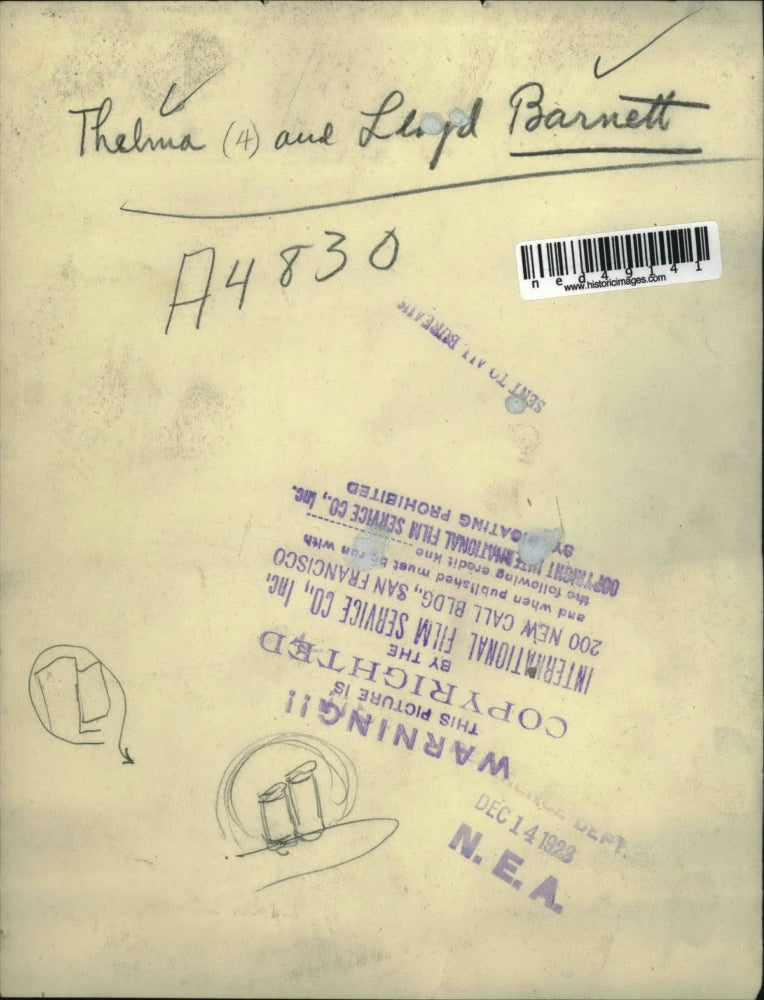 1923 Press Photo Thelma and Lloyd Barnett