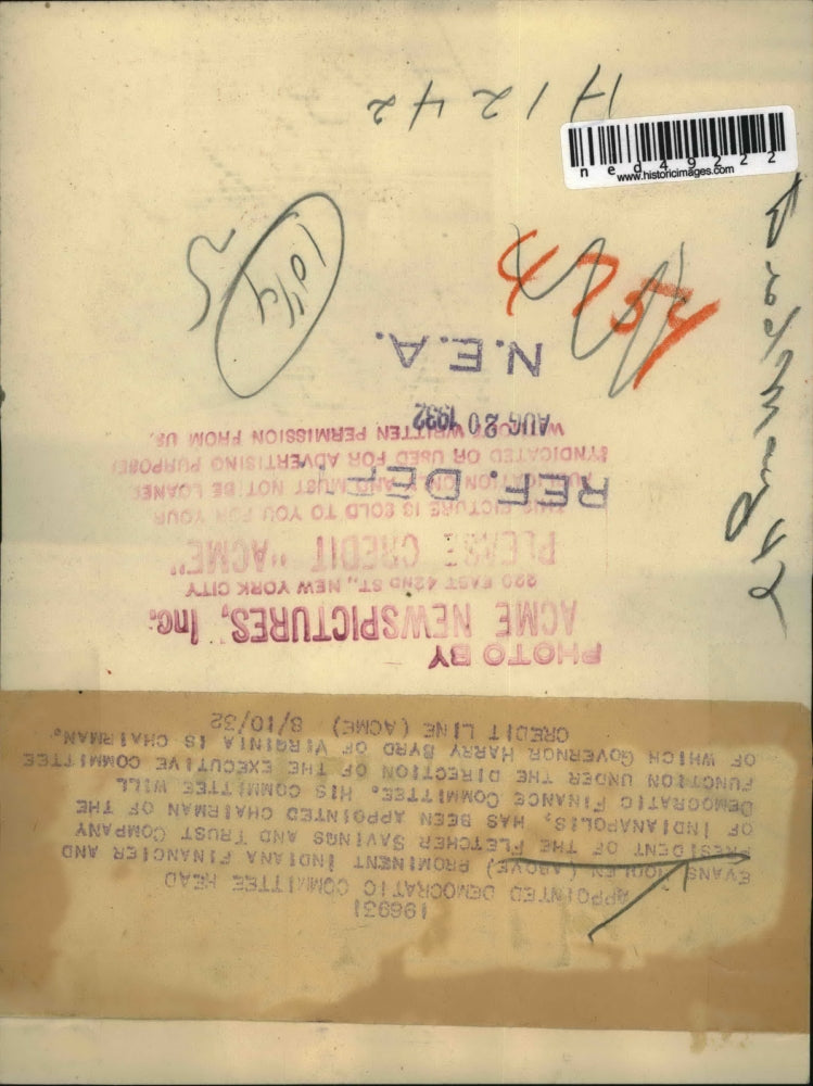 1932 Press Photo Evans Nodlen, prominent Indiana financier