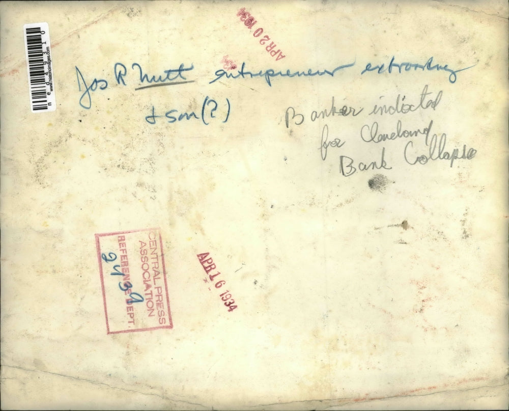 1934 Press Photo Jos R. Nutt, banker indicted for Cleveland Bank Collapsed