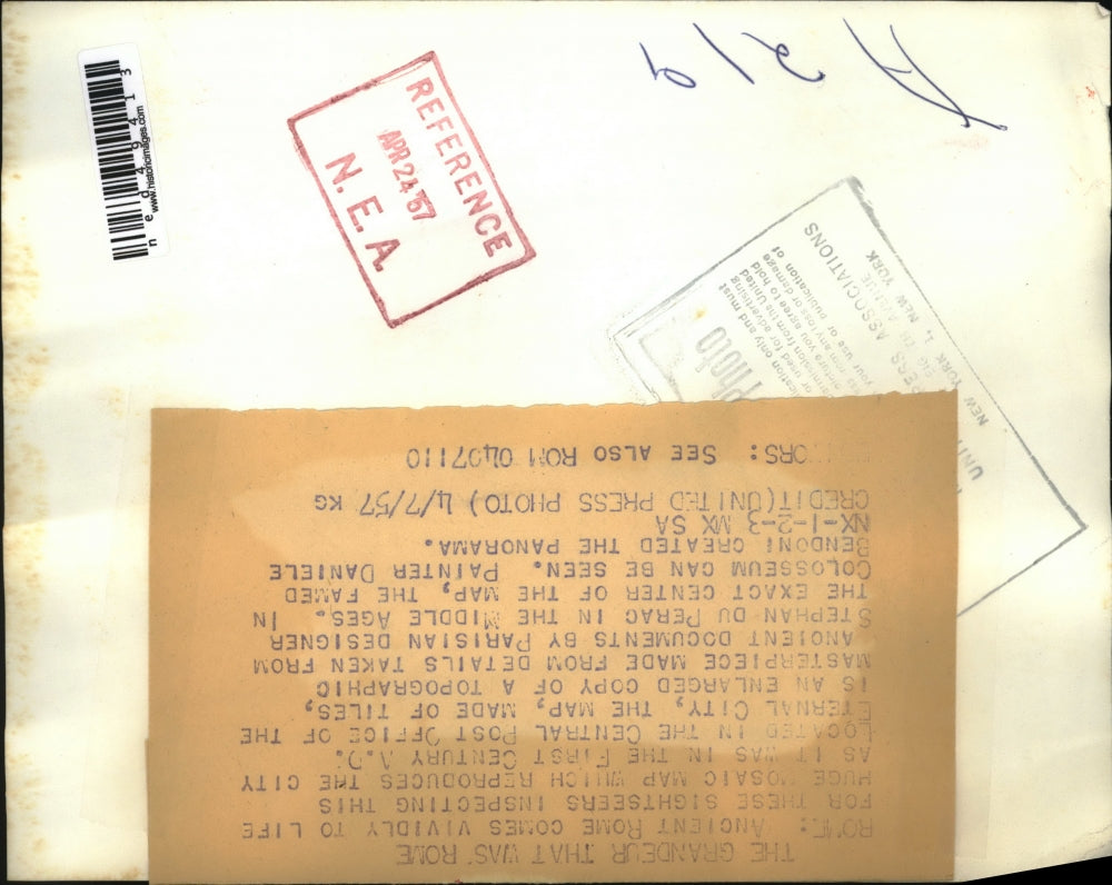 1957 Press Photo 1st Century Middle Ages Rome Mosaic Map by Daniele Bendoni