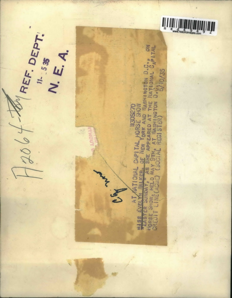 1935 Press Photo Evelyn Walker Horseback at National Capitol Horse Show