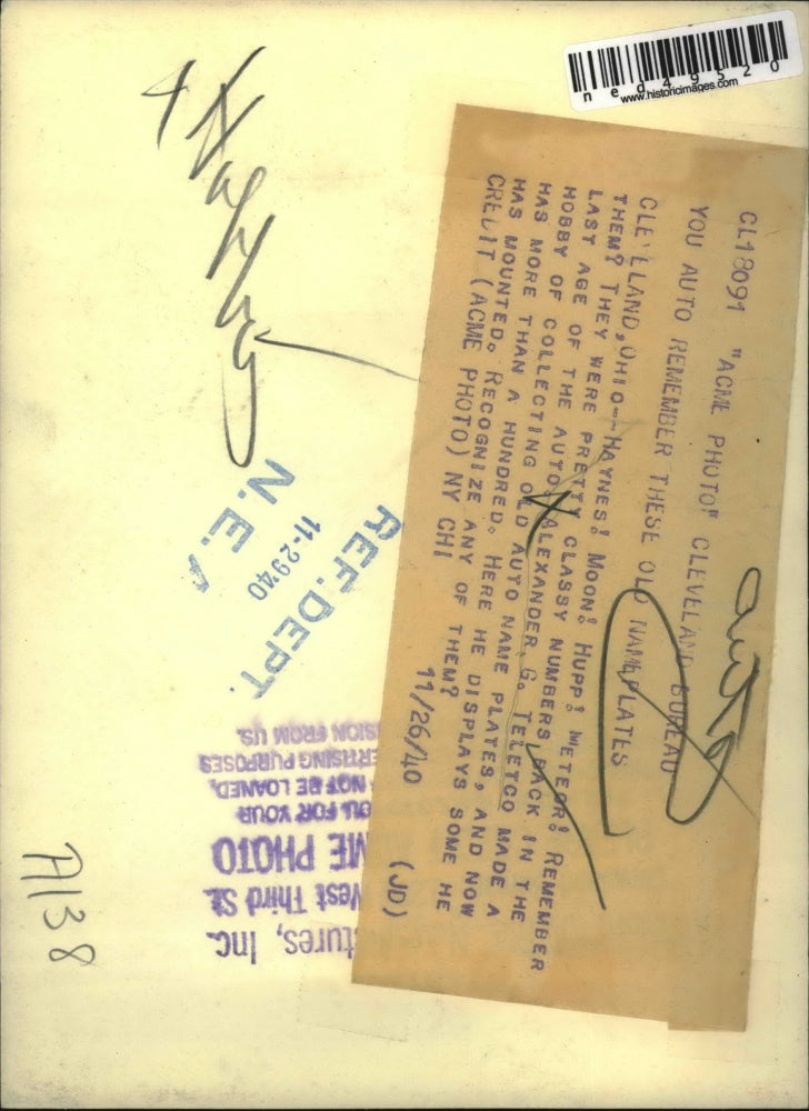 1940 Press Photo Alexander G. Teletco & Auto Name Plate Collection, Cleveland