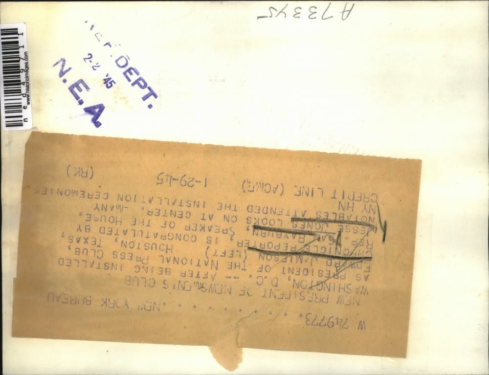 1945 Press Photo President of Ntnl Press Club Edward Jamieson and Cam Rayburn