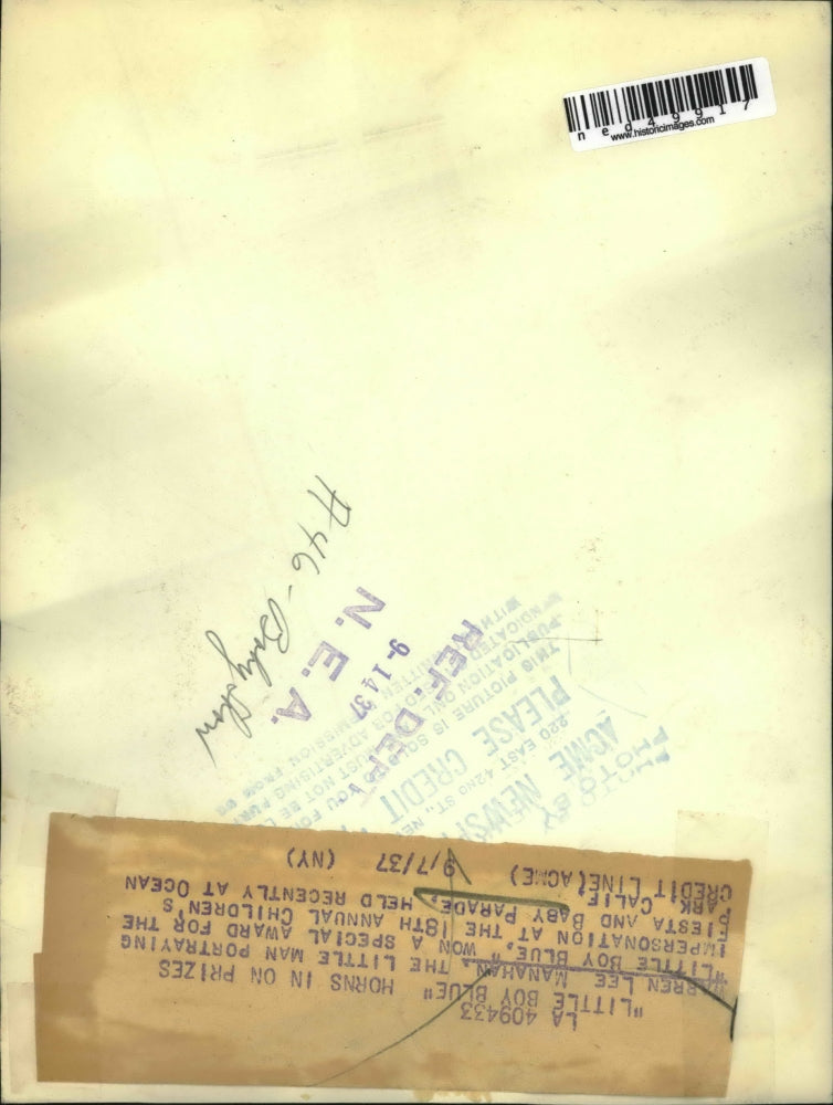 1937 Press Photo Warren Lee Manahan portraying Little Boy BLue won a special