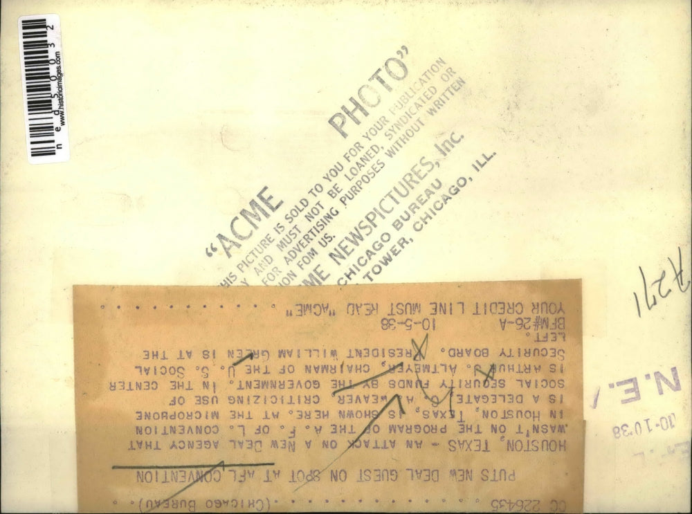 1938 Press Photo Houston Tex AFL convention, Art Altmeyer & Wm Green